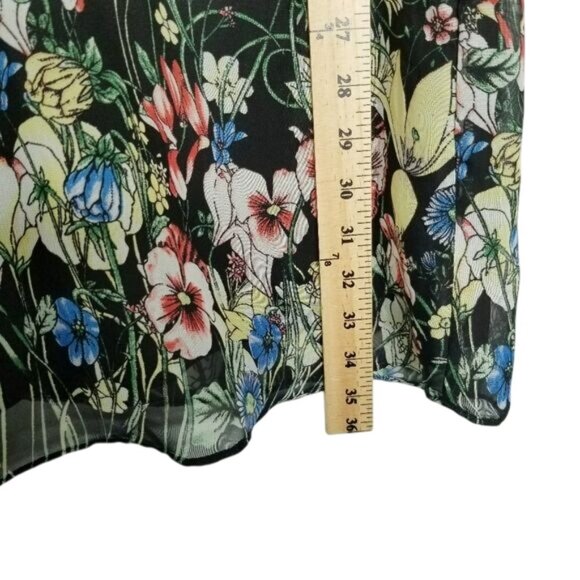 Floral Dress Kate Kasin Black Multicolor Print Sheer Overlay Knee Length S‎ - Picture 7 of 9